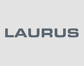 testo in grassetto e maiuscolo "LAURUS" in un moderno carattere sans serif, centrato su un semplice sfondo grigio chiaro, che evoca un'identità di marchio elegante e professionale.