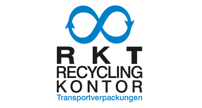 Logo van Recycling Kontor met oneindig recycling symbool dat duurzaam beheer van transportverpakkingsmaterialen benadrukt.