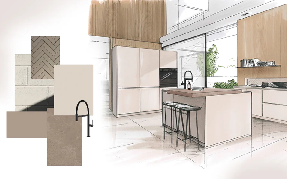 Entdecken Sie gezeichnete Küchenplanungen im modernen Stil mit klaren Linien, warmen Materialien und inspirierenden Ideen für Ihre neue Traumküche.